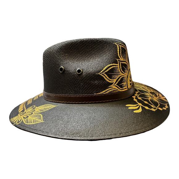HAT MEXICAN Artisanal Hand Painted Fedora Floral Sombrero Panama Bohemian Black main image 4